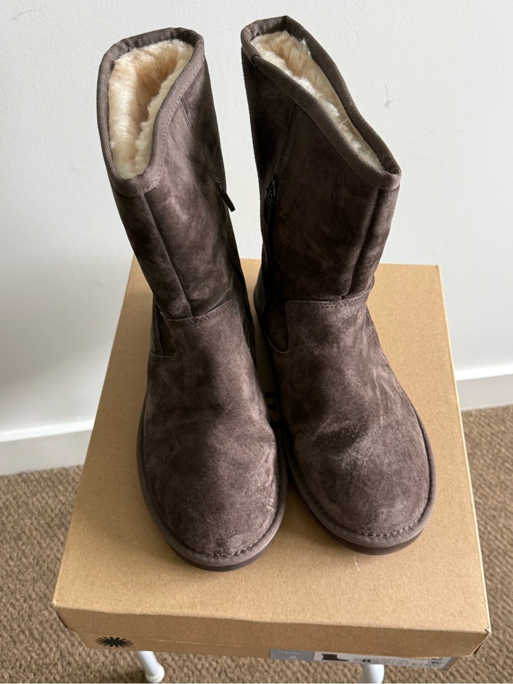 UGG Brown Suede Shearling-Lined Mid-Calf Boots